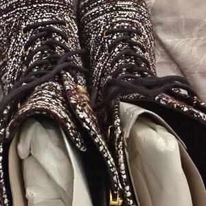 Tory Burch Black and White Lace Up Boots